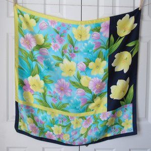 OSCAR de la RENTA Vintage SCARF Easter Flowers NWT 100% Silk Tulips Daffodils